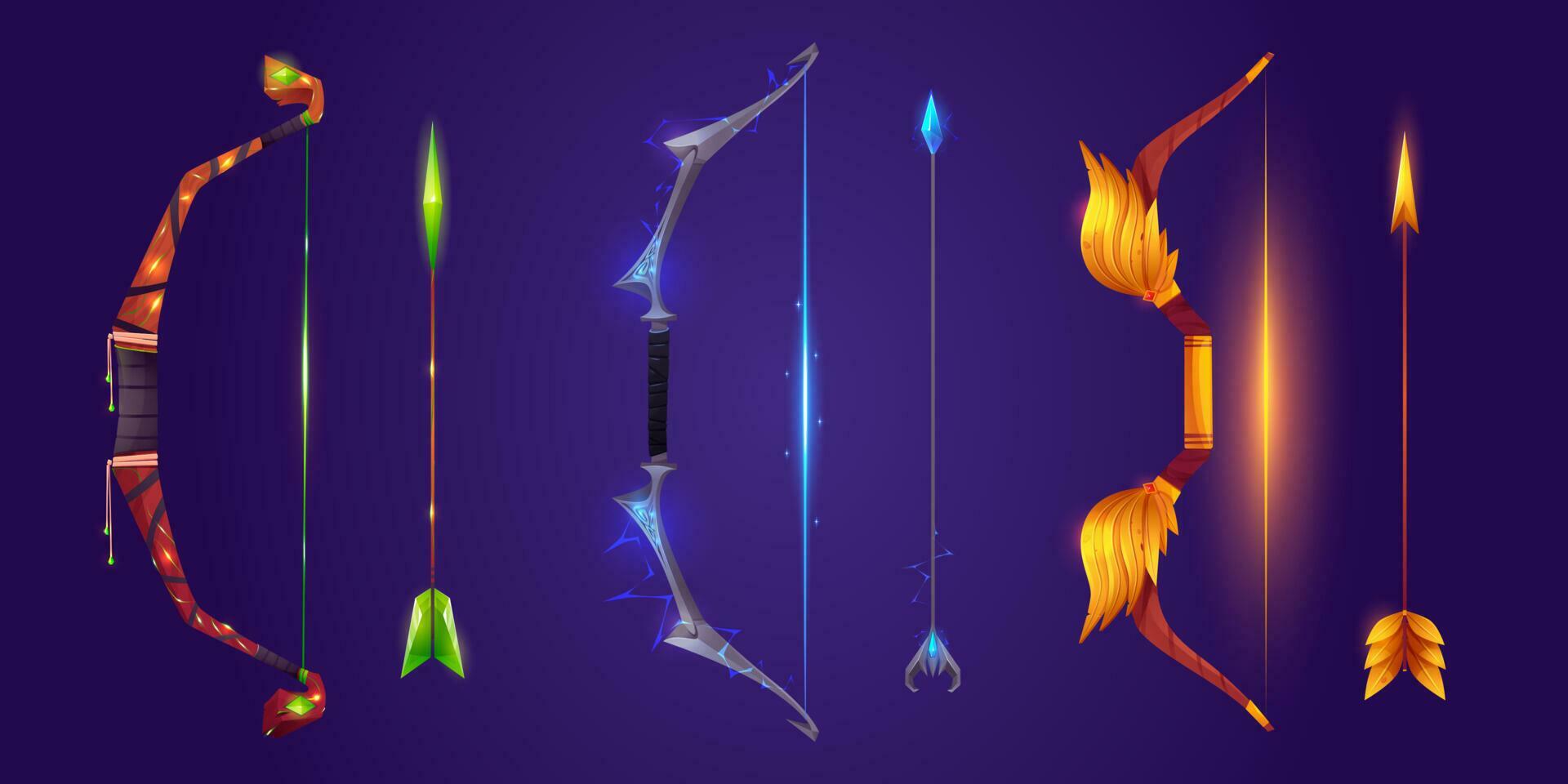 Cartoon set of fantasy bows and arrows Stock Free