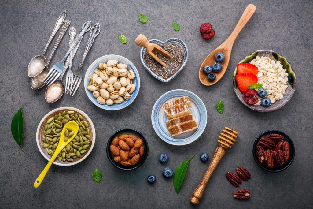 Flat lay of healthy foods Stock Free