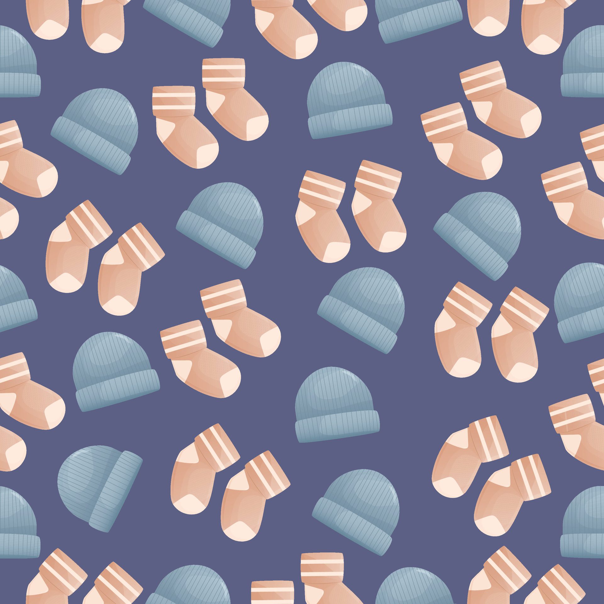 Cute socks and hat baby seamless pattern. Free Vector