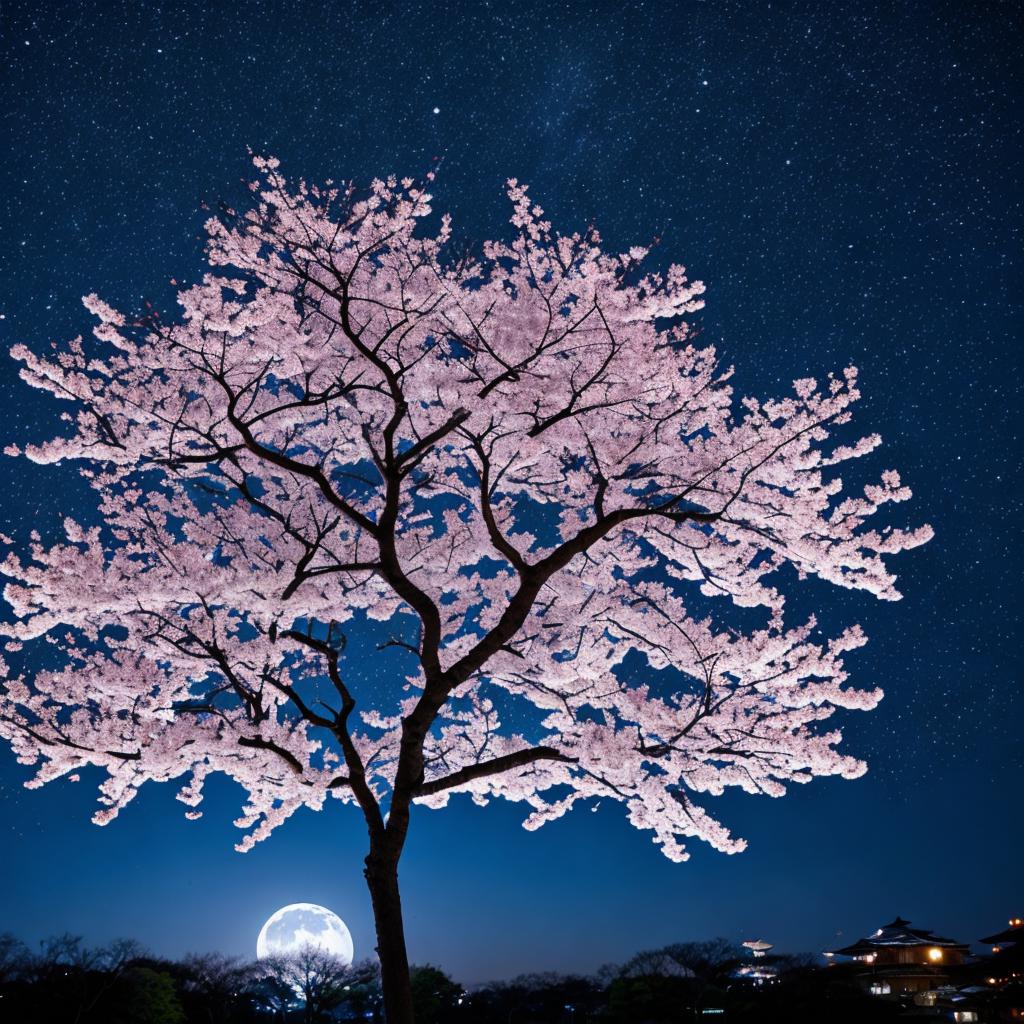 Sakura tree at night by @ai_generated