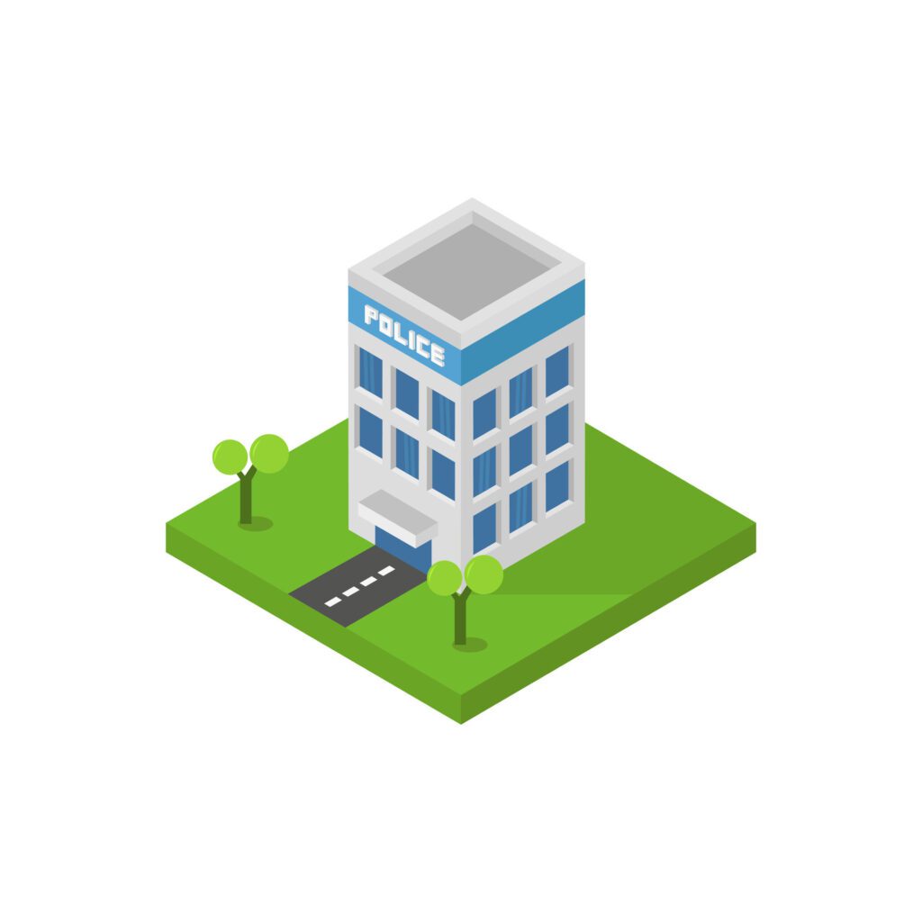 Isometric police station on a background Free Vector