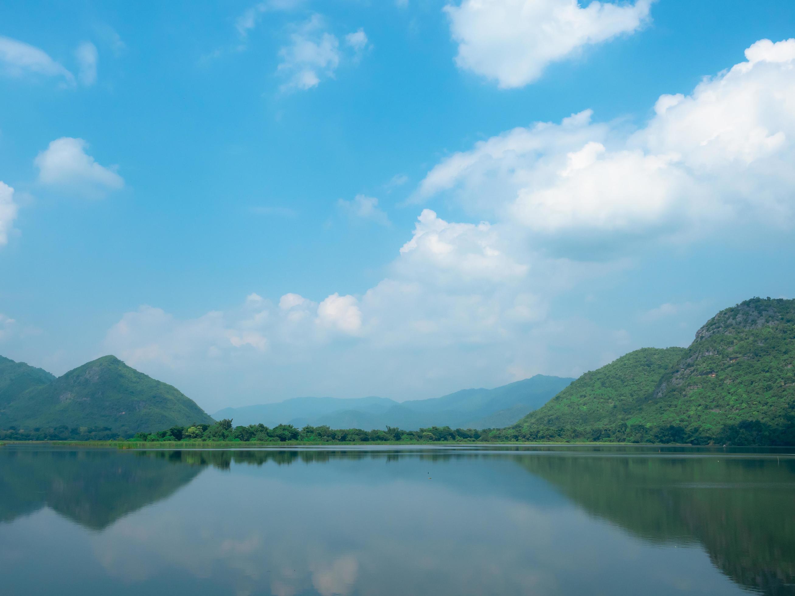 River with mountain and valley and blue sky white clouds landscape in nature beautiful,Winter season Stock Free