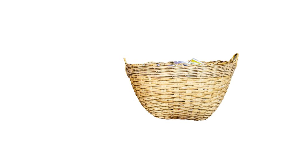 A cut-out of a bamboo basket on a white background. Stock Free