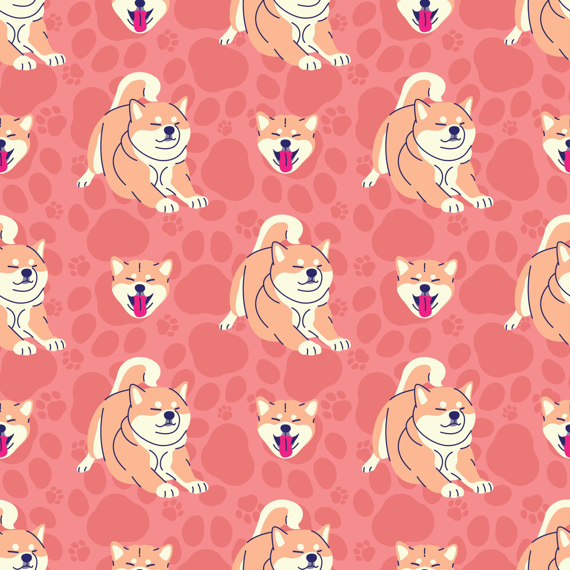 SHIBA INU WITH DOG PAWS SEAMLESS PATTERN Free Vector