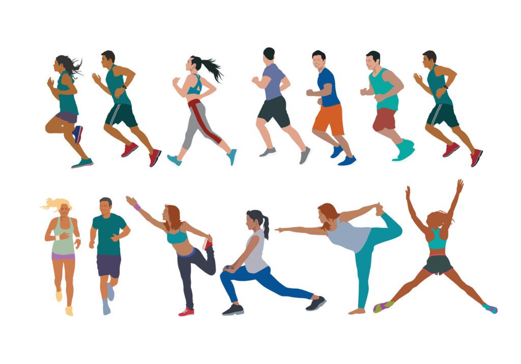 Active people soft color pastel. People running exercise jogging. Isolated object on white background. Free Vector