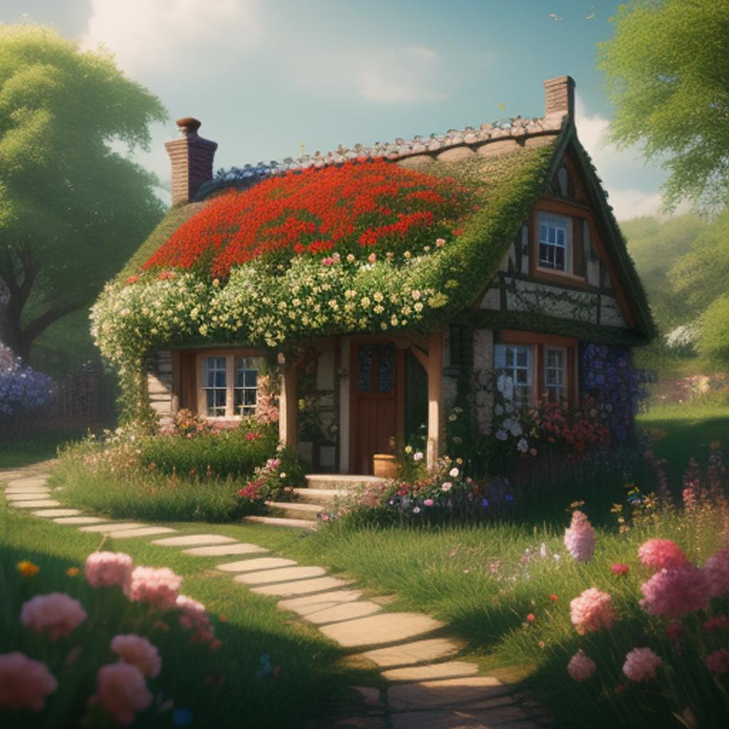 Vine covered cottage with by @ai_generated