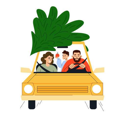 Car, christmas tree, christmas illustration