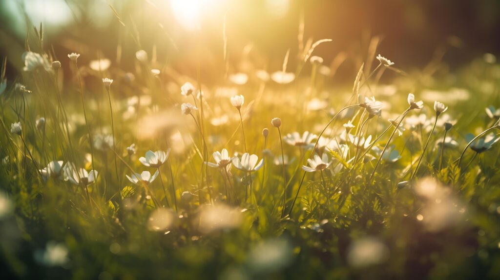 Spring Background with flowers with the sun shining on it Stock Free