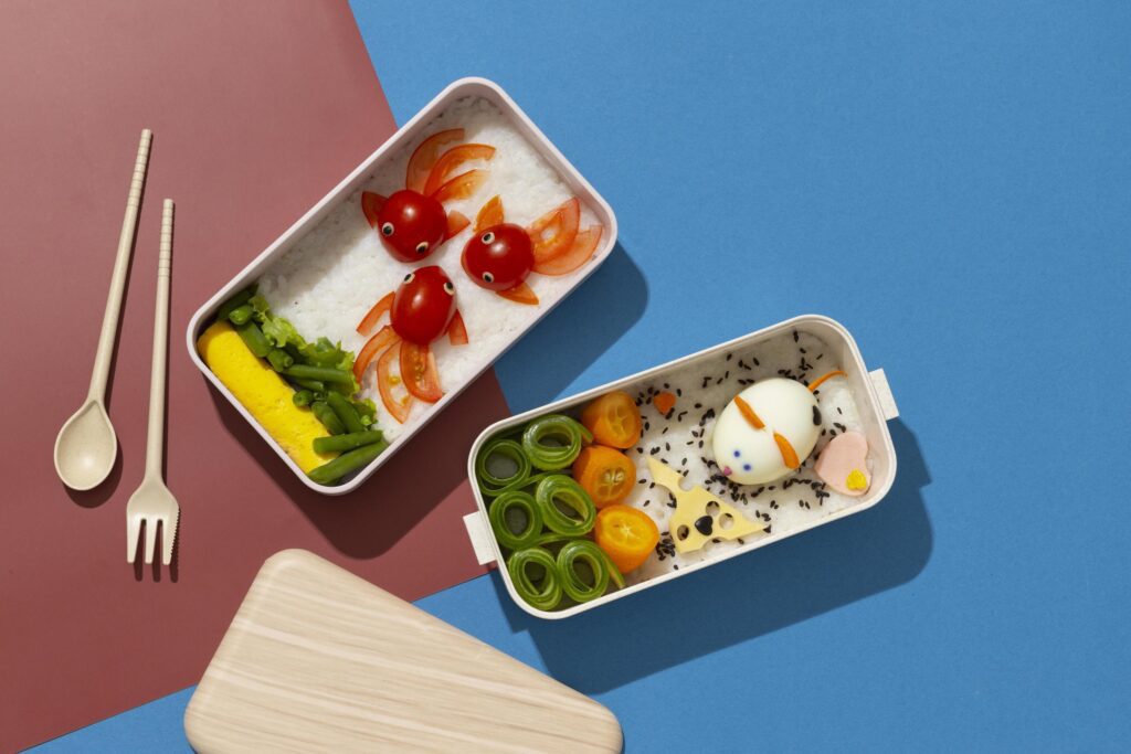 Top view composition food Japanese bento box Stock Free