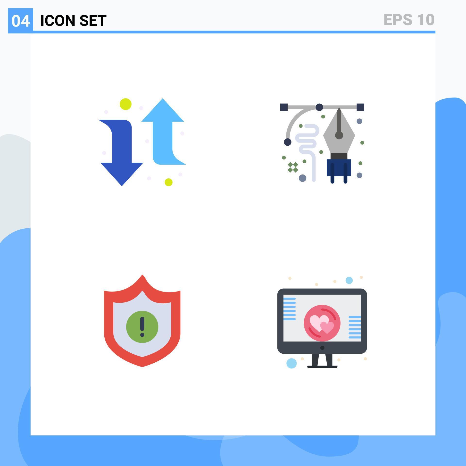 User Interface Pack of 4 Basic Flat Icons of arrow security art pen love Editable Vector Design Elements Stock Free