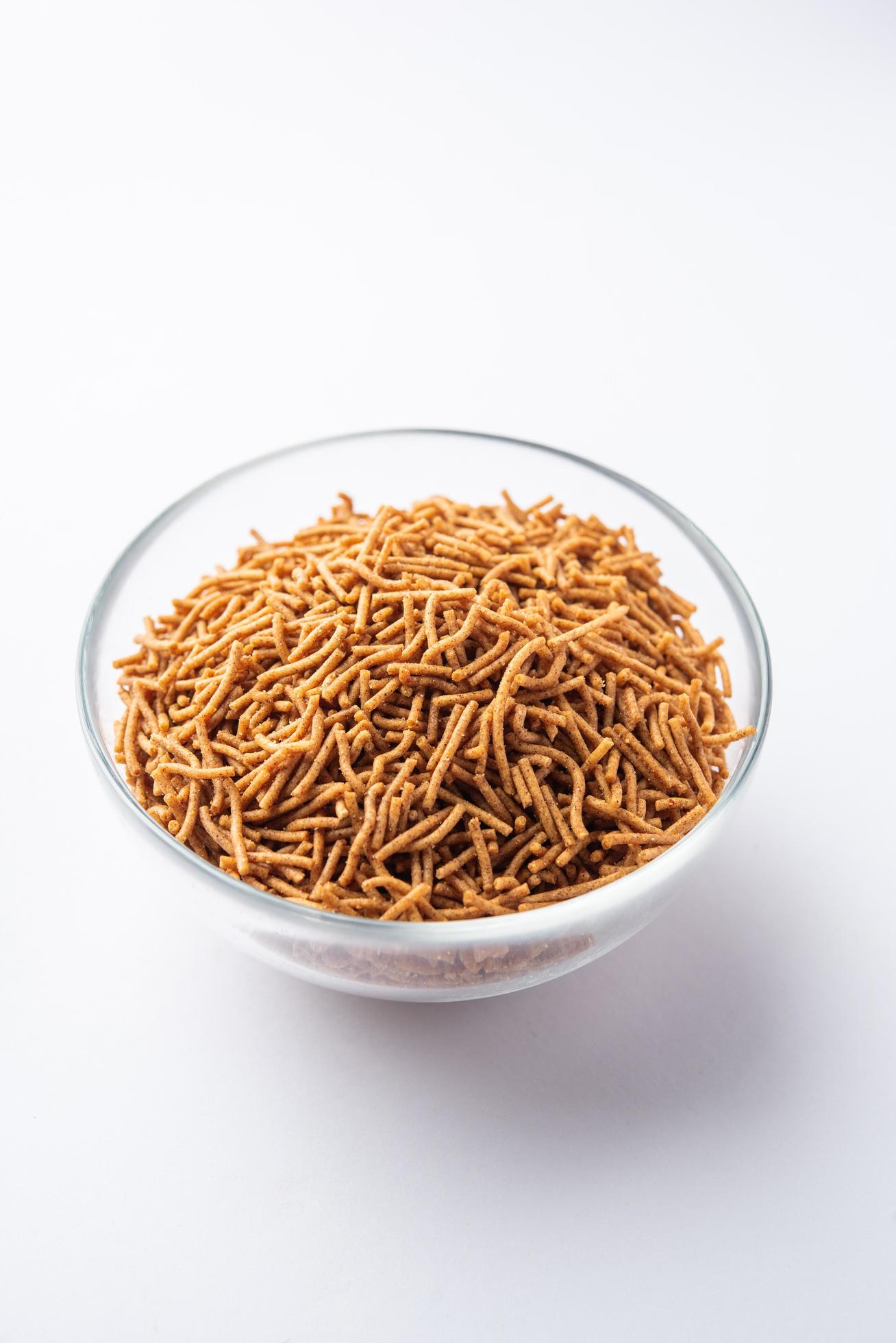 Nachni or Ragi Sev is a delicious crispy noodle made from finger millets, healthy Indian food Stock Free