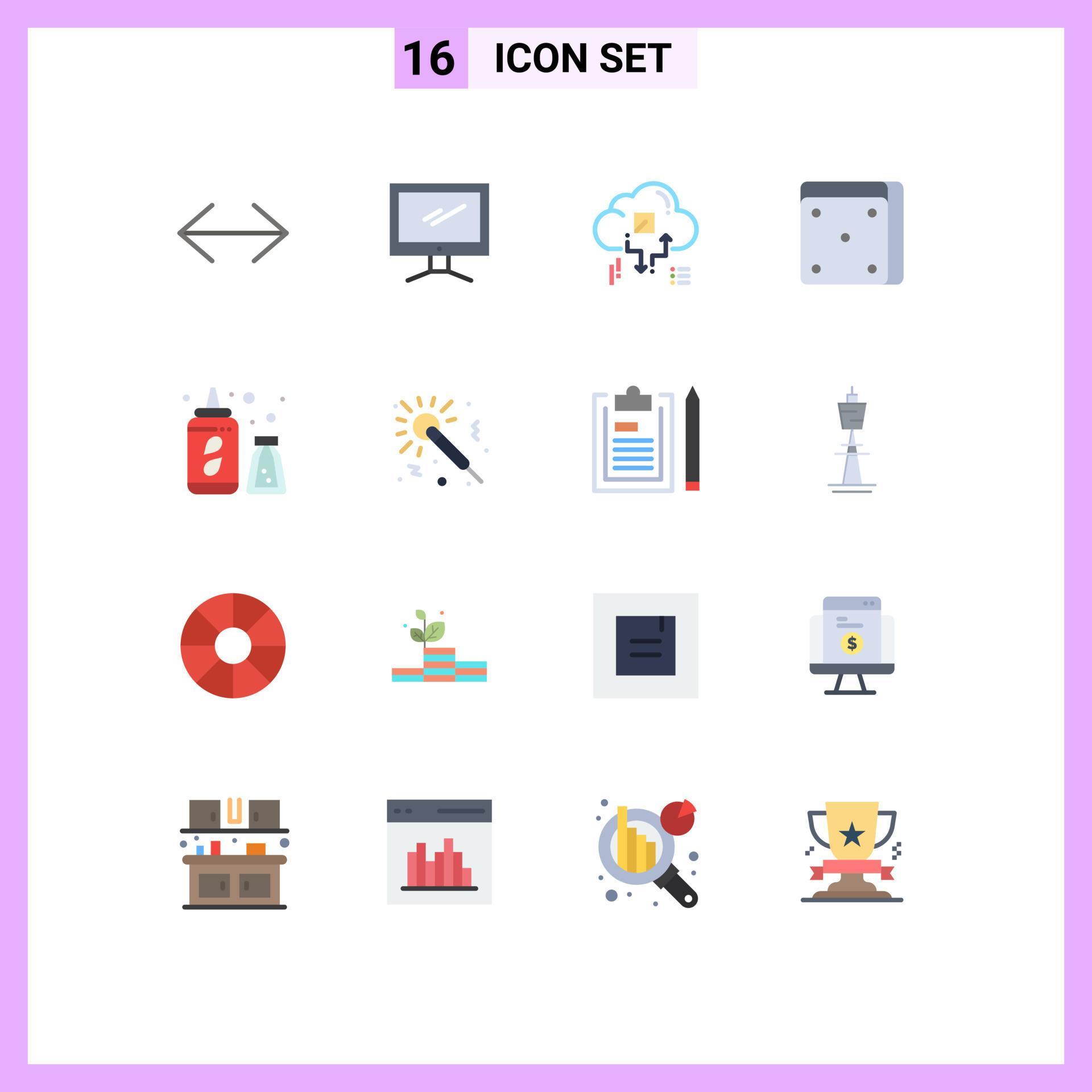 Universal Icon Symbols Group of 16 Modern Flat Colors of bottle dice pc casino arrow Editable Pack of Creative Vector Design Elements Stock Free