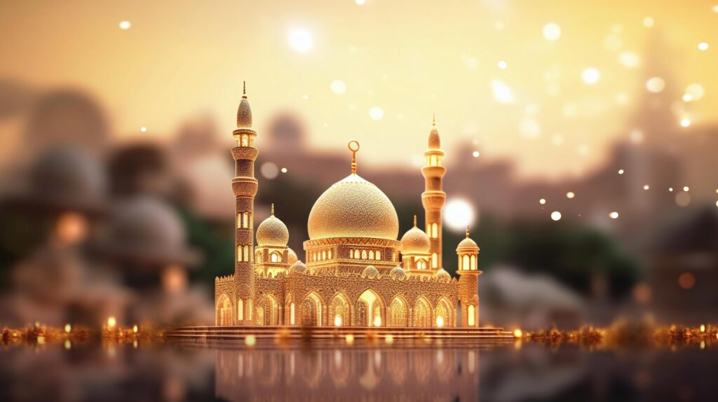 Golden mosque with blurred background, Technology Stock Free