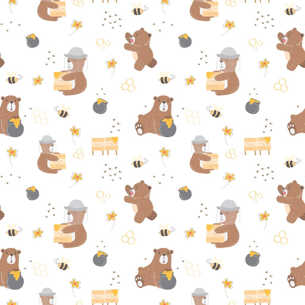 Kids baby seamless pattern with honey bear concept Free Vector