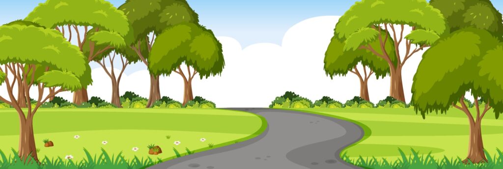 Road through the park horizontal landscape scene Free Vector