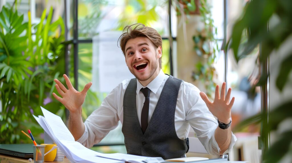 Enthusiastic Young Corporate Professional Celebrates Business Success Stock Free