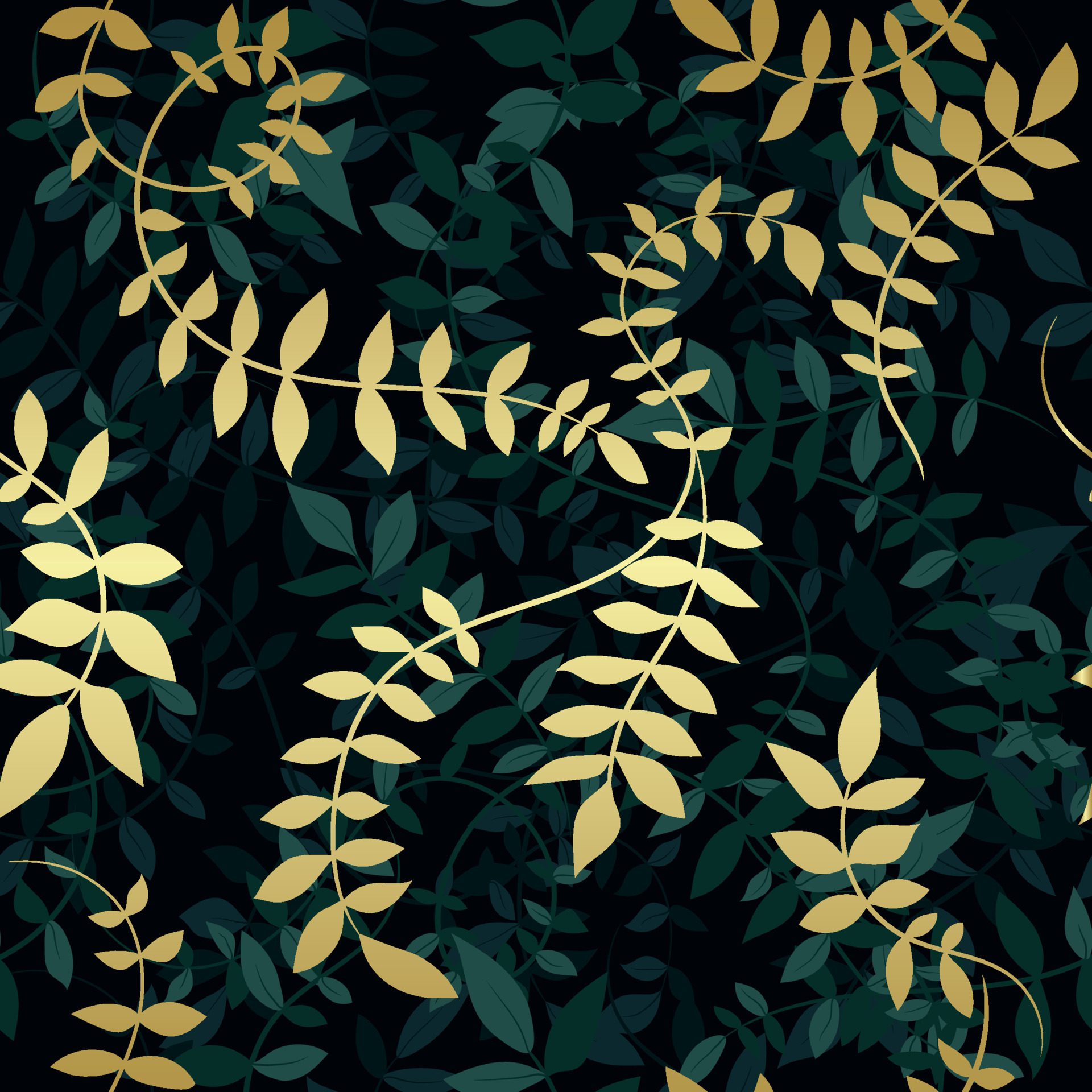 Luxurious gold and green nature vector background. Floral pattern, overlay plant with gold leaves plant with shadows art, vector illustration Free Vector and Free SVG