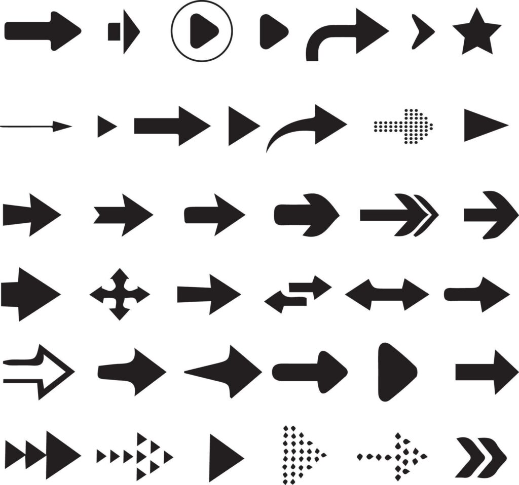 Arrows big black set icons. Arrow icon. Arrow vector collection. Arrow. Cursor. Modern simple arrows. Vector illustration Stock Free