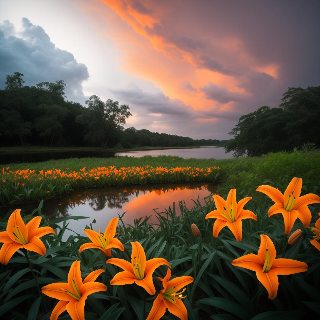 Orange lilies and thunder by @ai_generated