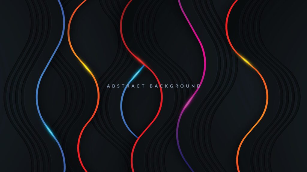 Black abstract wavy background with colorful light decoration Free Vector