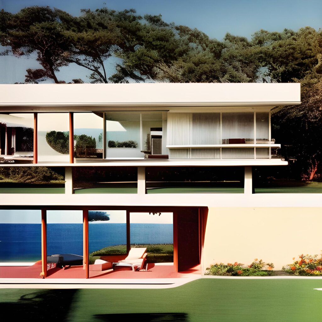 mid century modern style house overlooking the ocean Stock Free