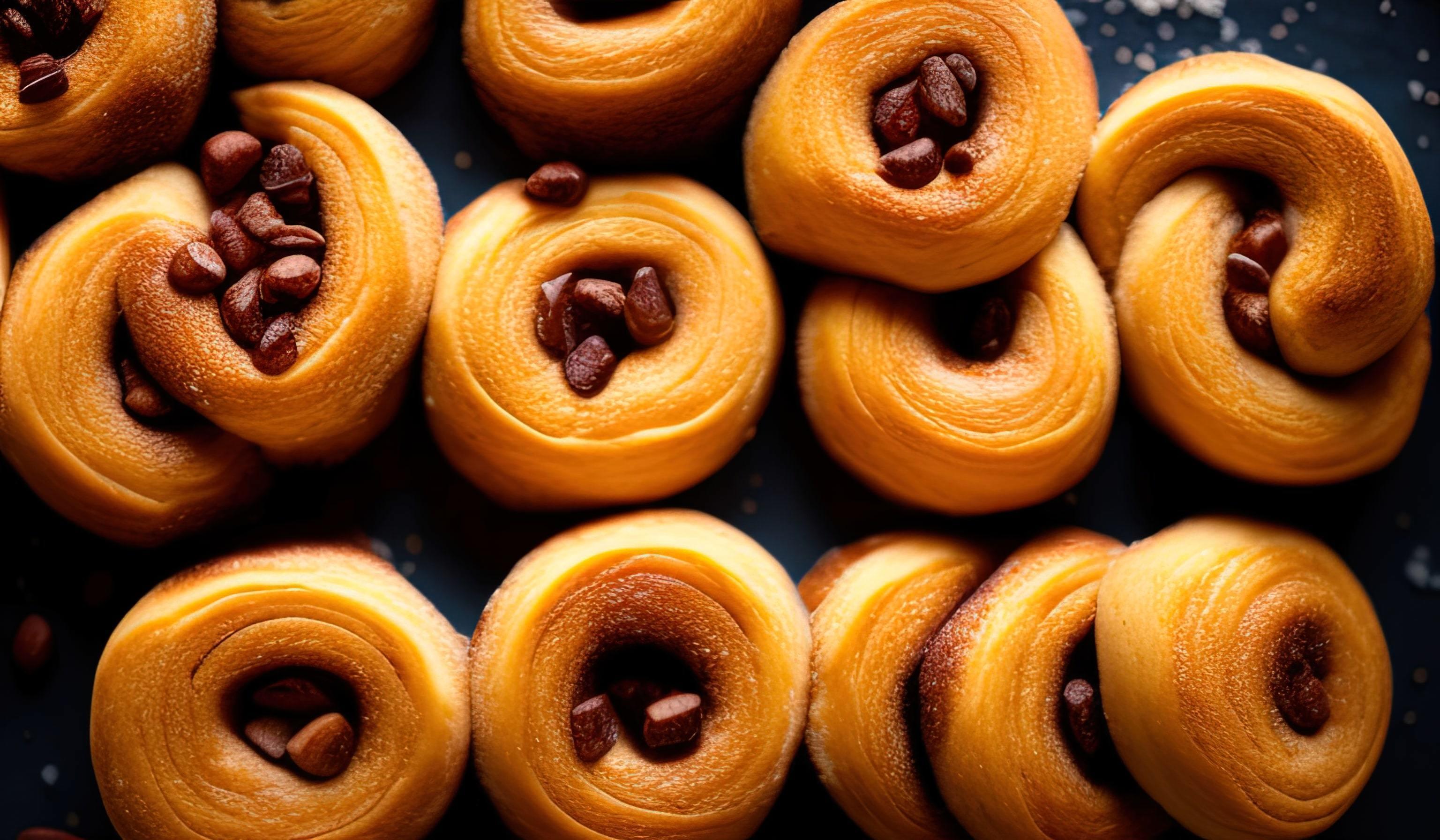 dvertising professional food photography close up of a pile of cinnamon rolls covered in sugar Stock Free