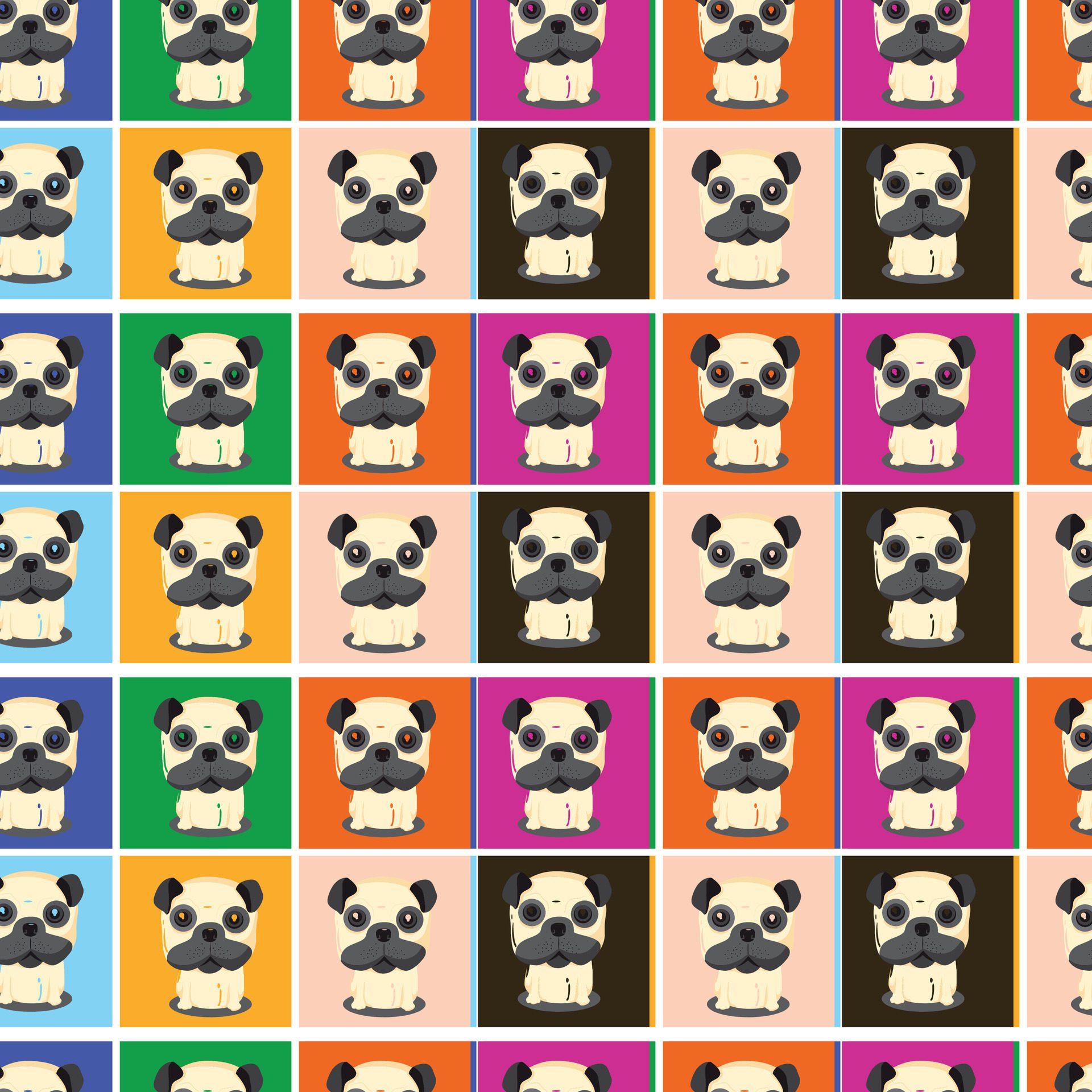 Popart Pug Puppy Seamless Pattern Design Free Vector