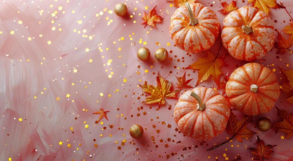 Pink Background With Fall Pumpkins and Leaves Stock Free