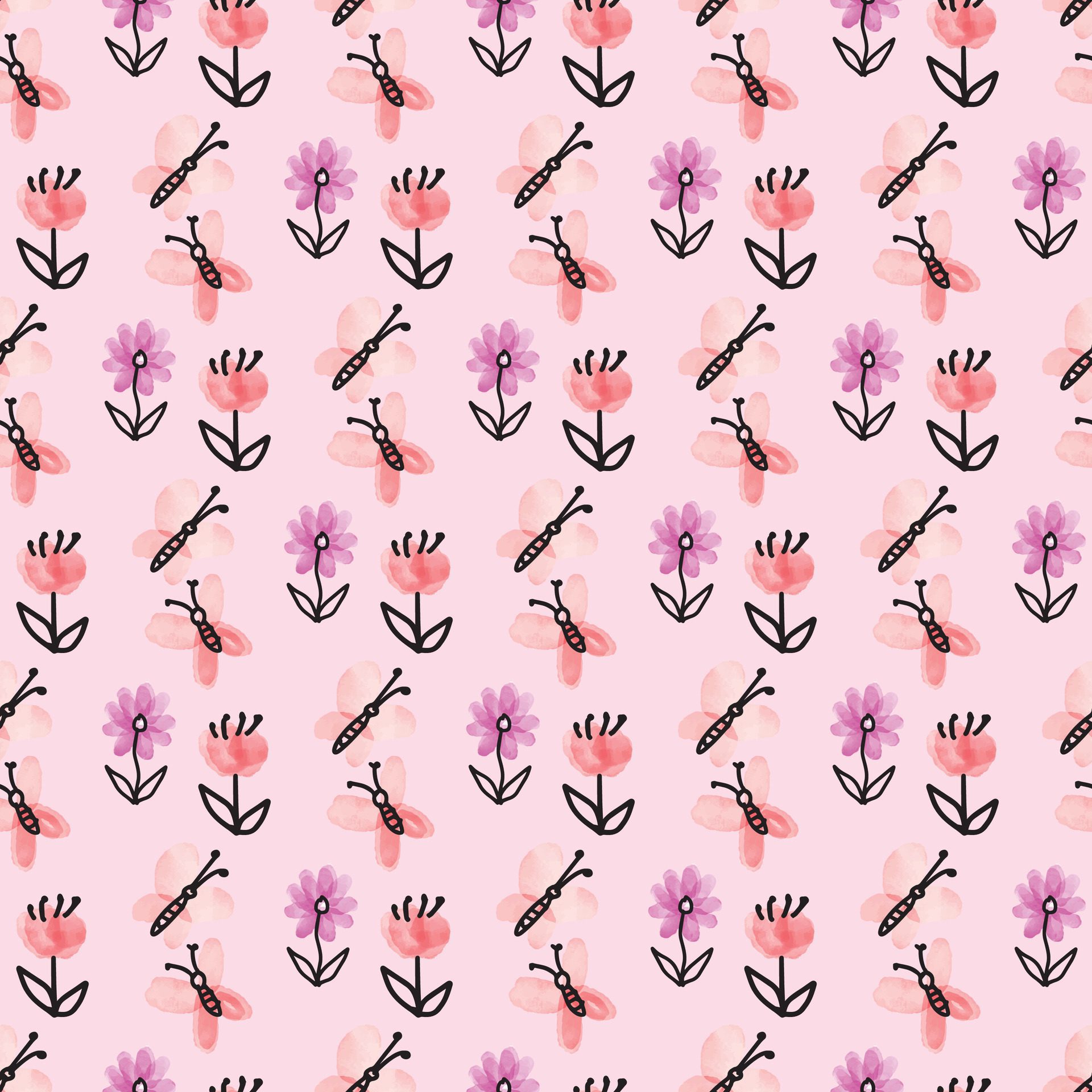 Flower Friends Seamless Pattern Design Free Vector