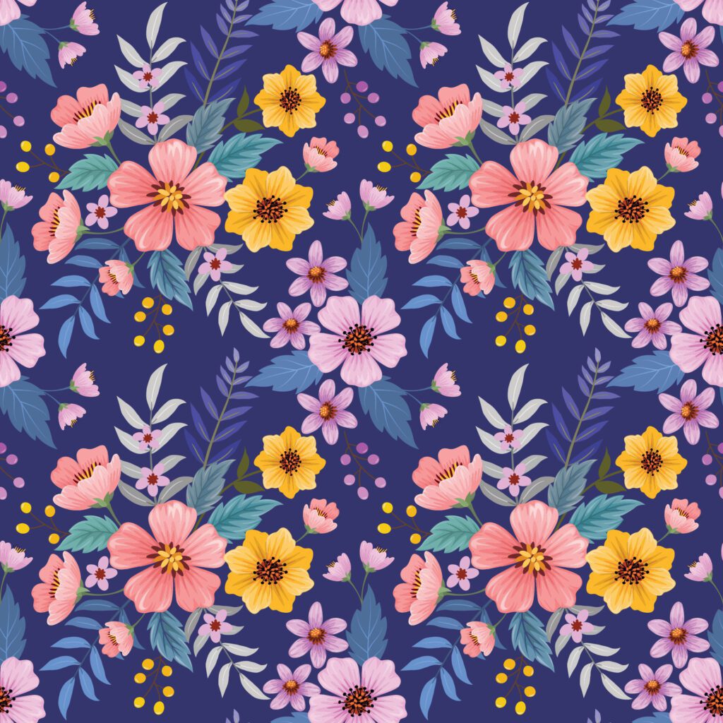 Beautiful blooming flowers on blue color background. Free Vector