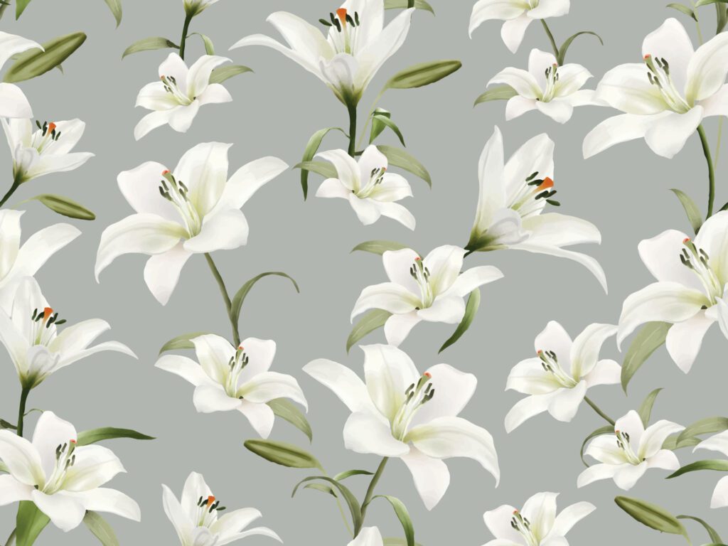 Seamless pattern with white lily design Free Vector