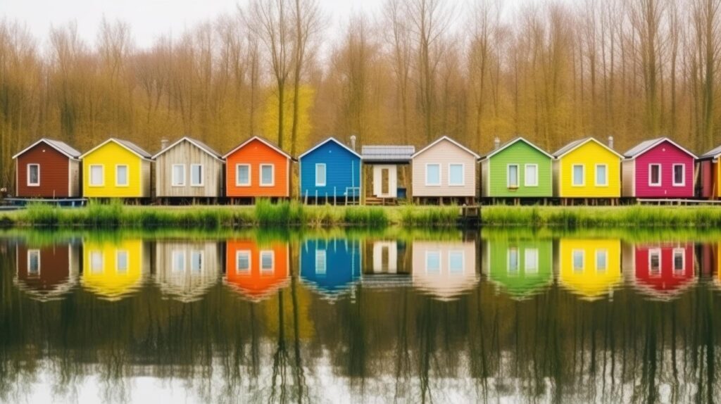 Row of colorful wooden houses. Illustration Stock Free