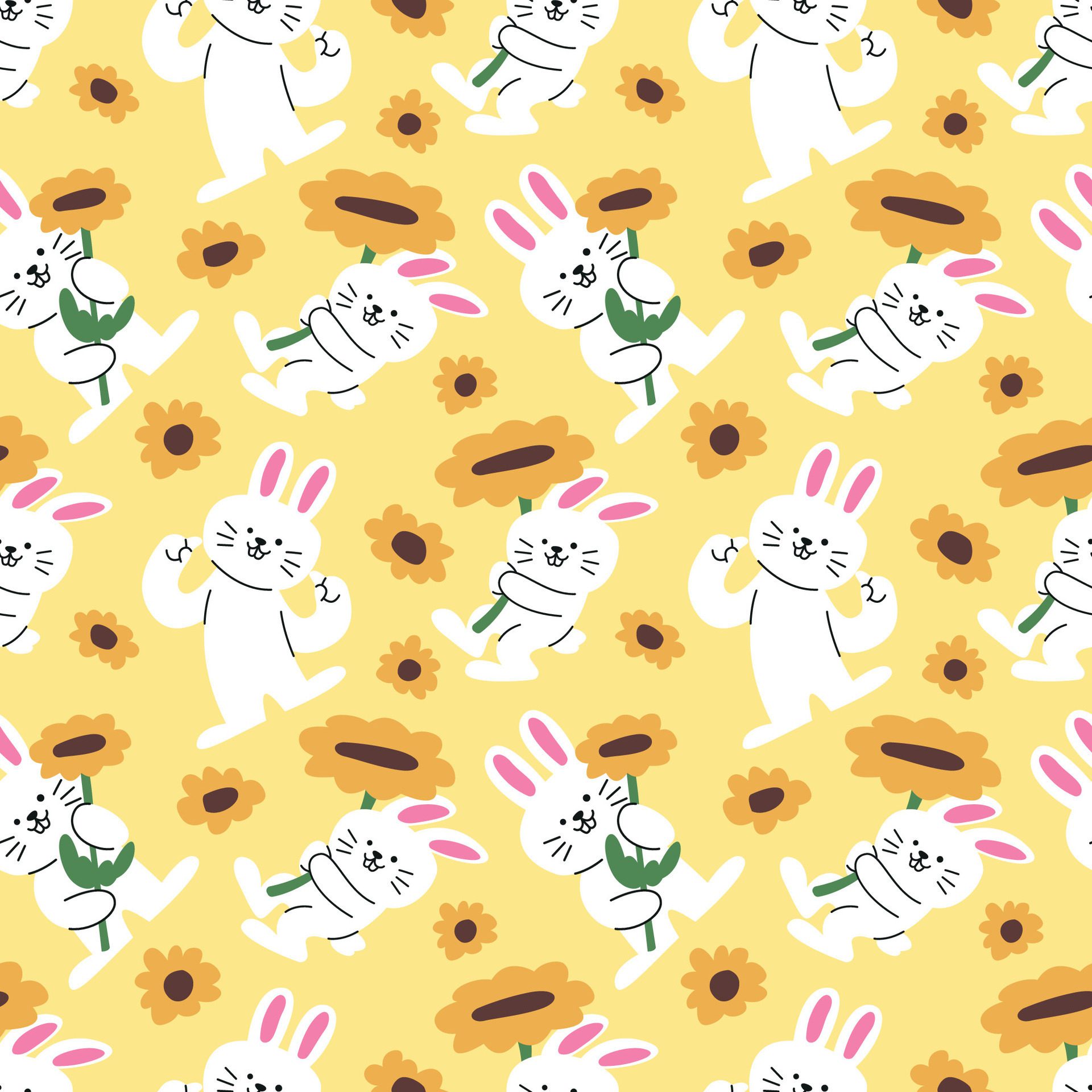 CUTE BUNNIES WITH SUNFLOWERS SEAMLESS PATTERN DESIGN Free Vector