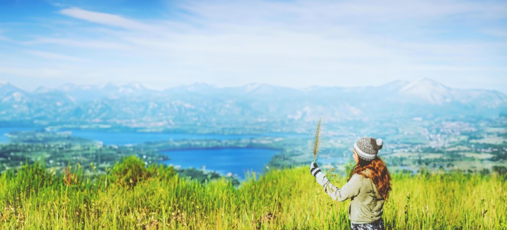 Asian women travel relax in the holiday. green pasture on the Mountain. Thailand Stock Free