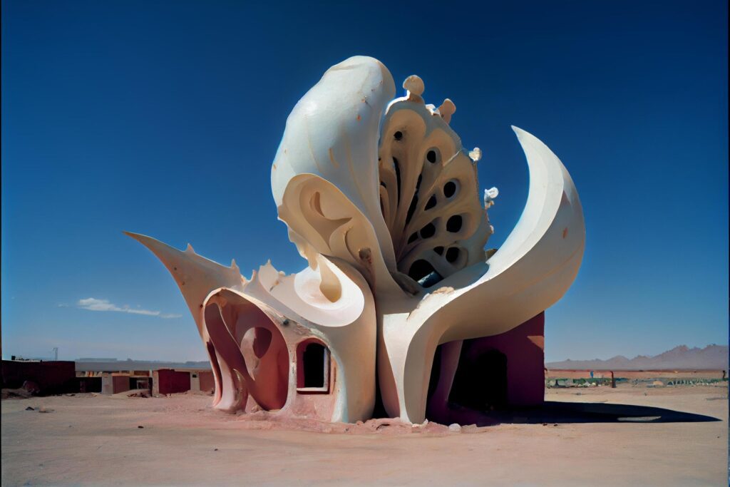 strange building in the middle of a desert. . Stock Free