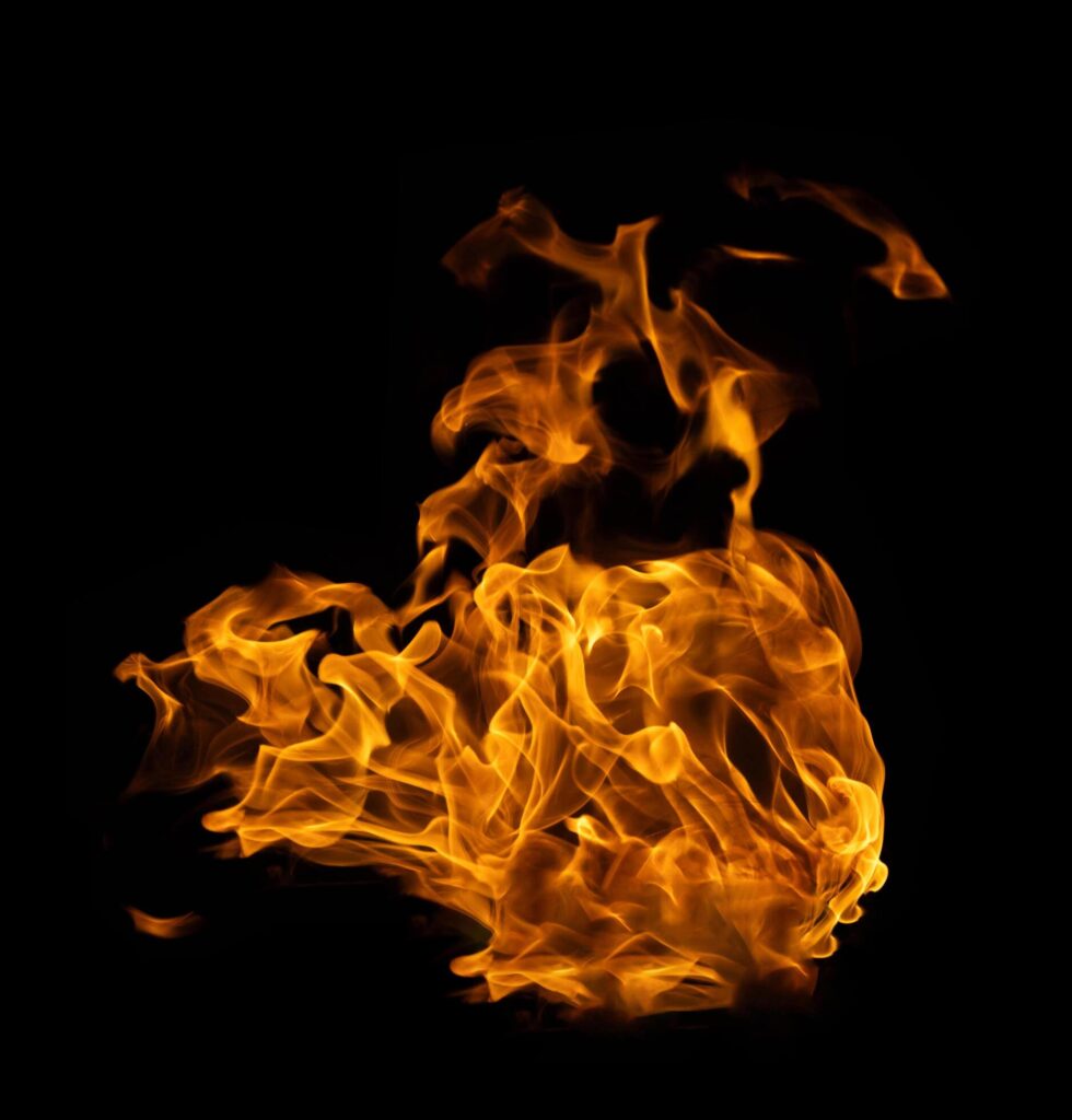 Fire and burning flame of explosive fireball isolated on dark background for abstract graphic design concept Stock Free