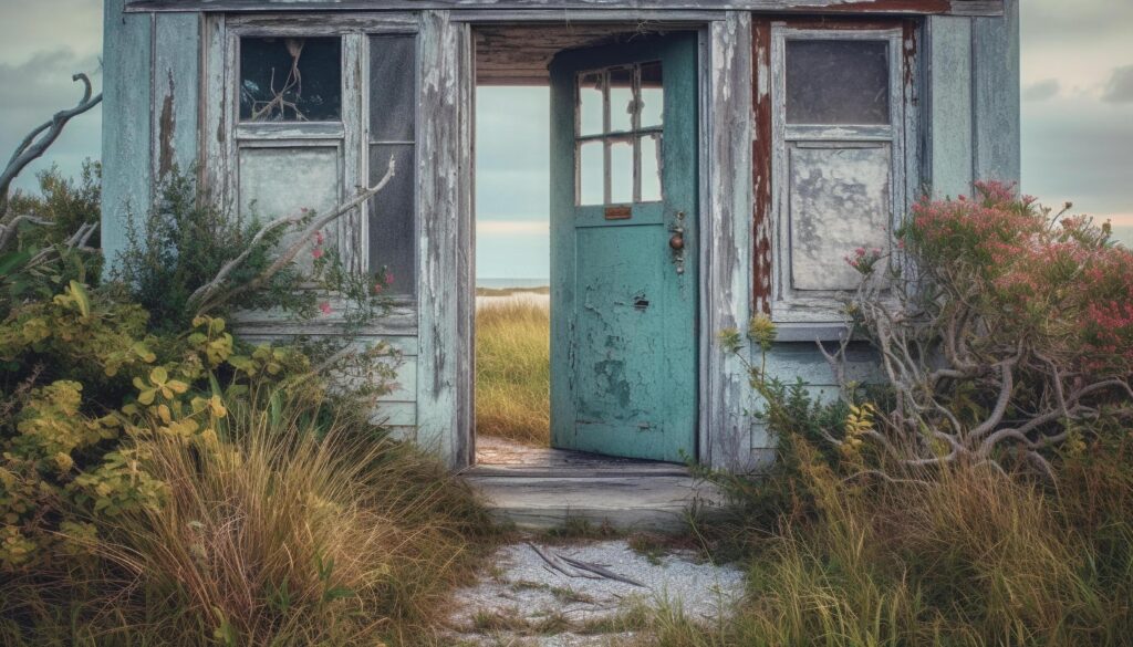 Rusty old shed, overgrown with nature, a spooky antique relic generated by AI Stock Free