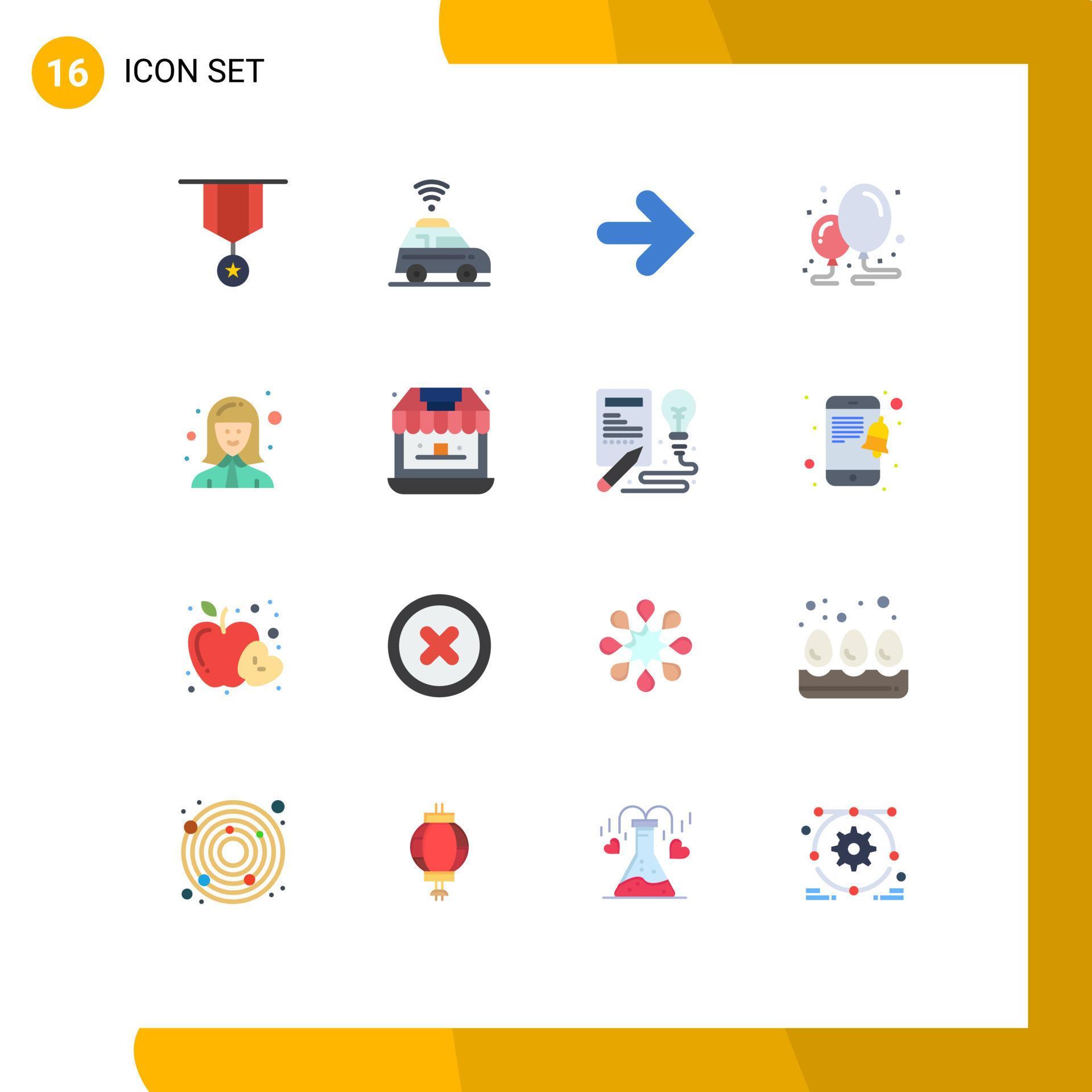 Set of 16 Modern UI Icons Symbols Signs for cashier party arrow decoration balloon Editable Pack of Creative Vector Design Elements Stock Free