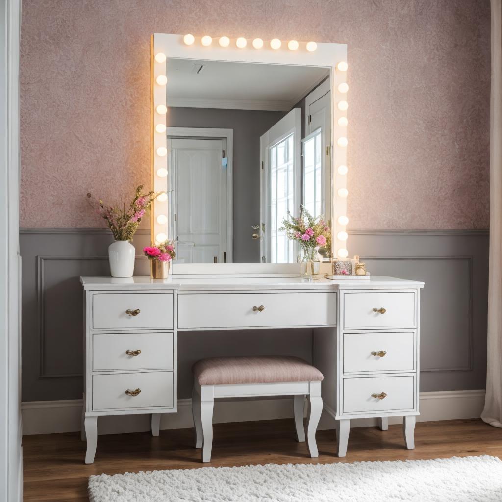 Bedroom with vanity by by @ai_generated