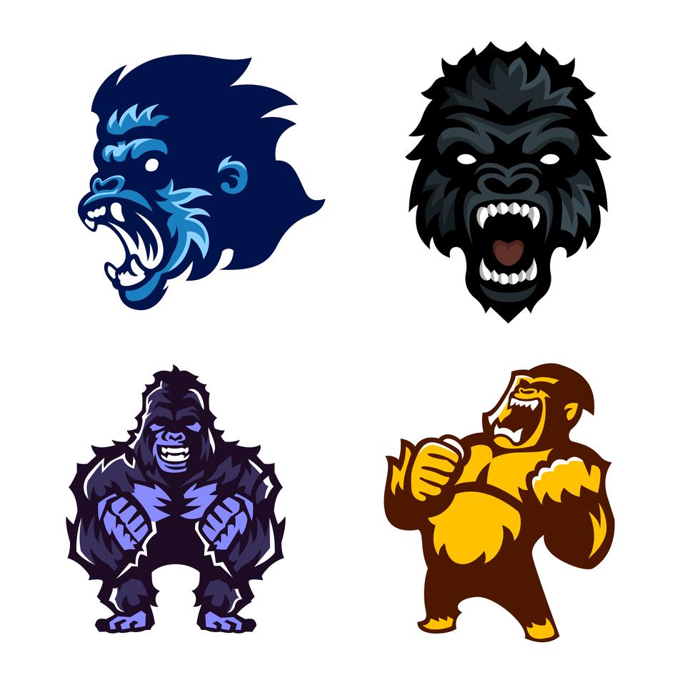 Gorilla, Ape, Monkey, Set of logo mascot Stock Free