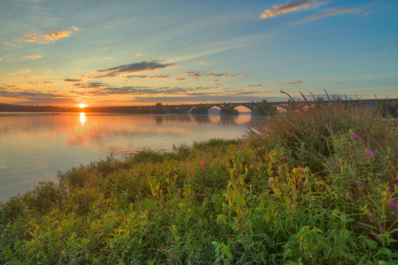 Sunrise on the River Stock Free