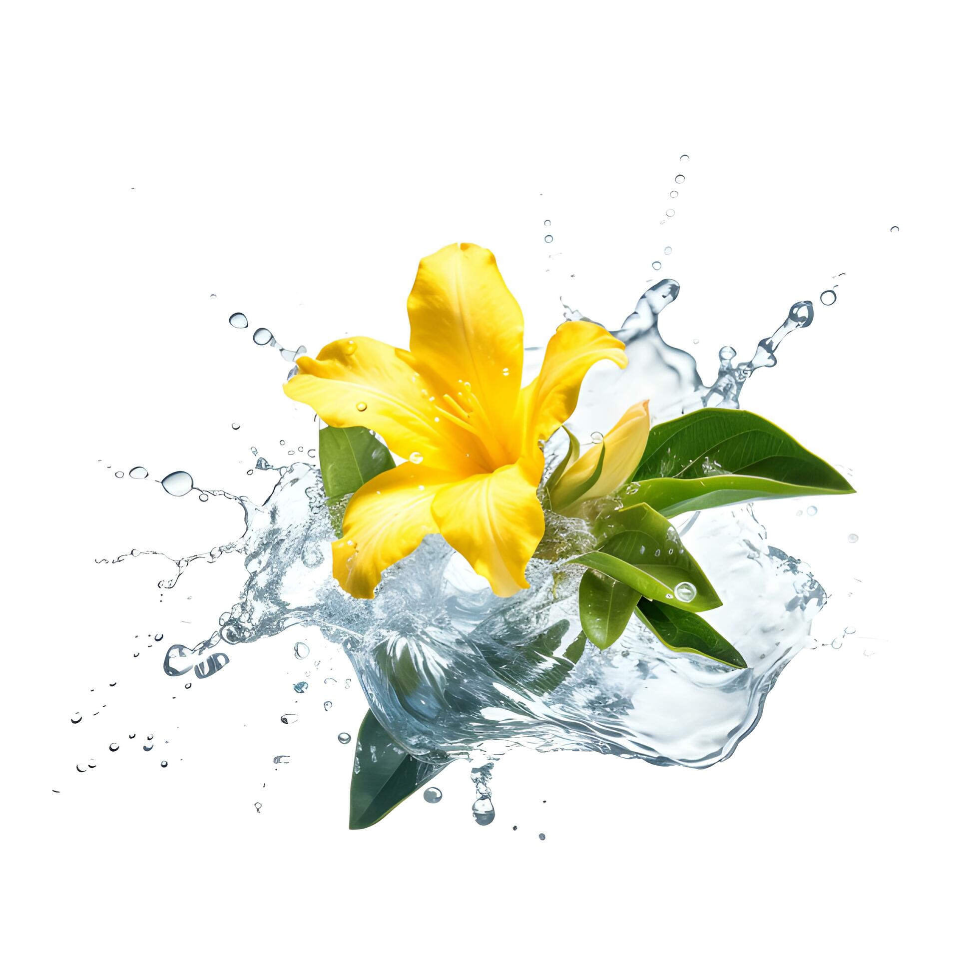 Yellow flower in water splash isolated on white background. AI generetive Stock Free