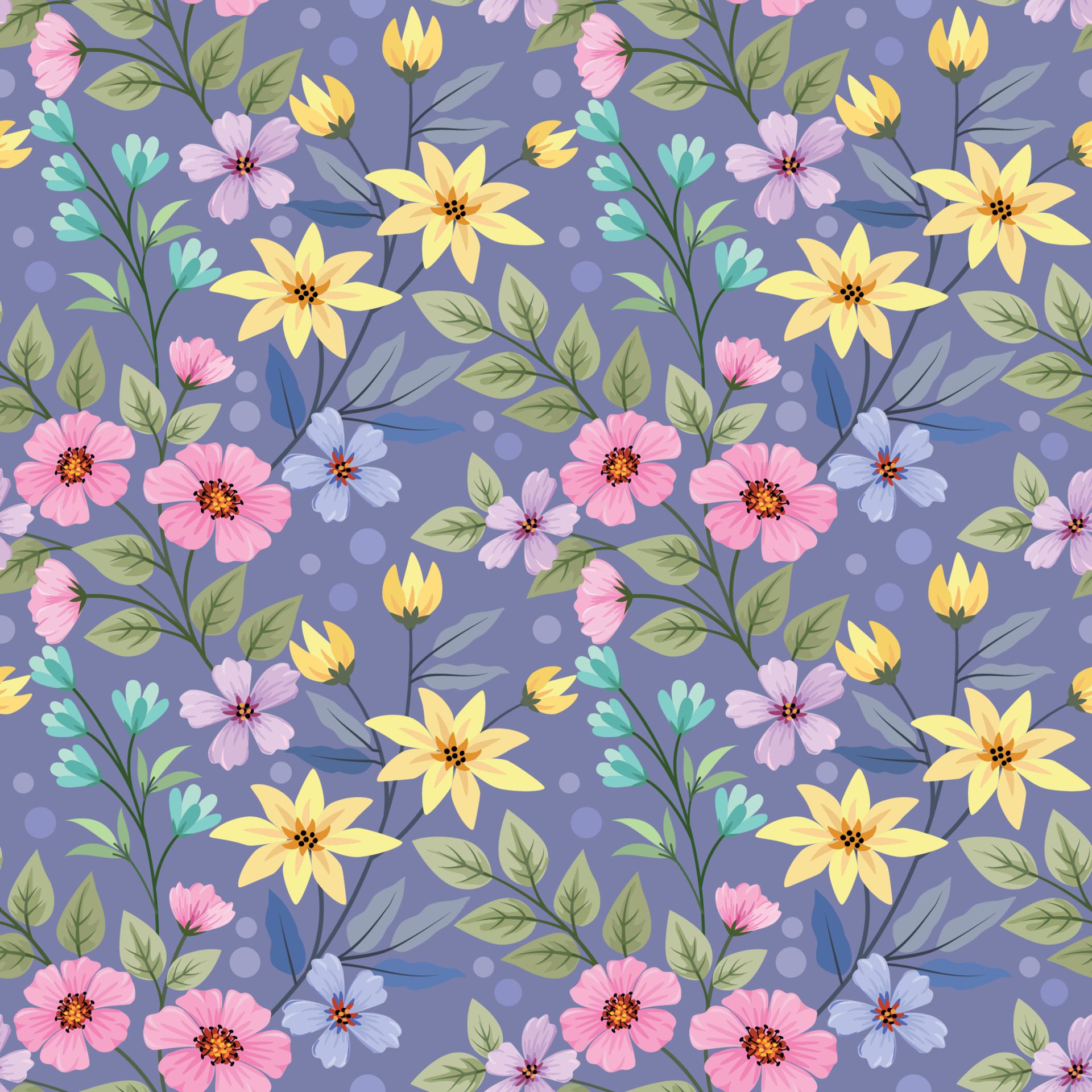 Colorful hand draw flowers seamless pattern. Free Vector