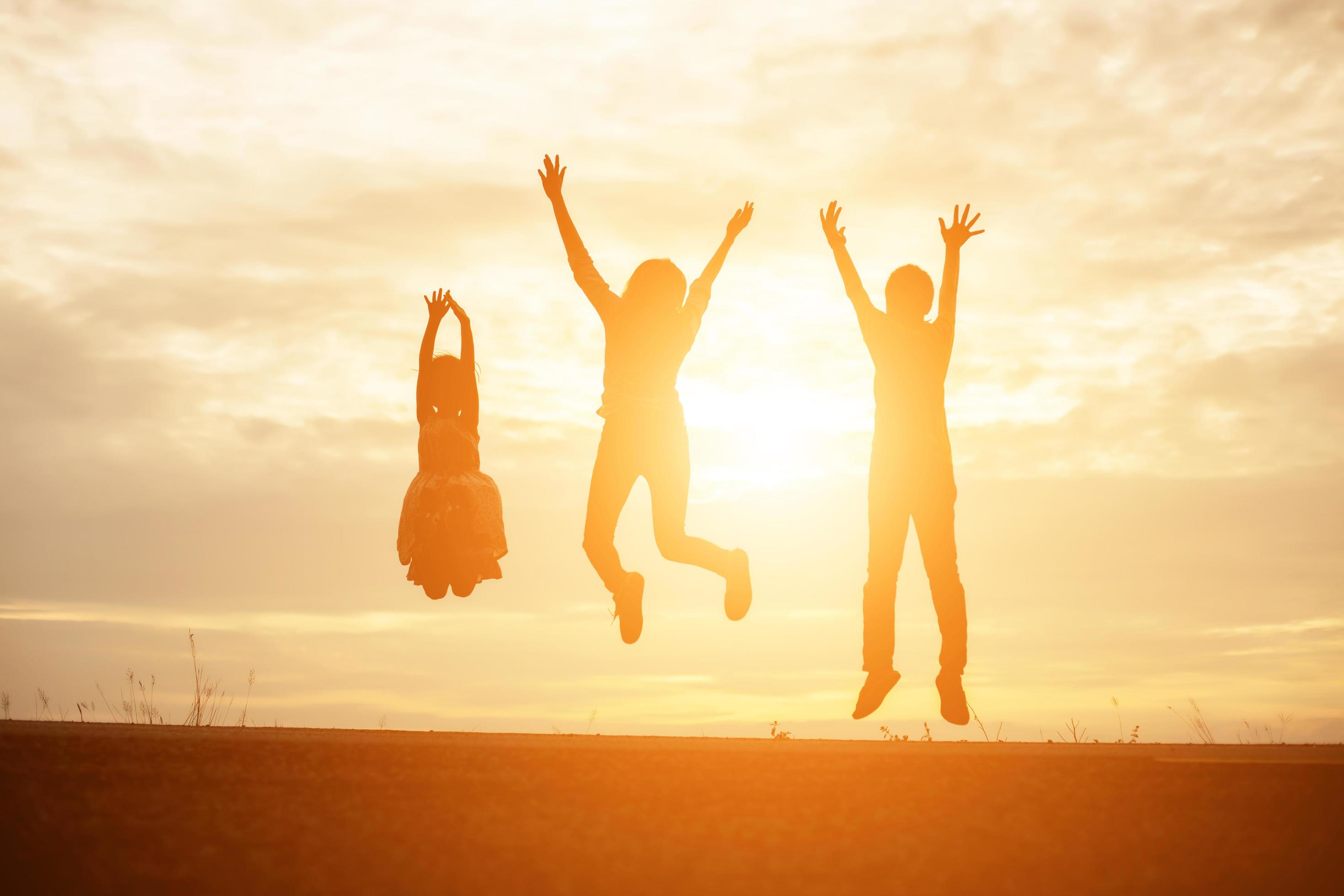 kid silhouette,Moments of the child’s joy. On the Nature sunset Stock Free