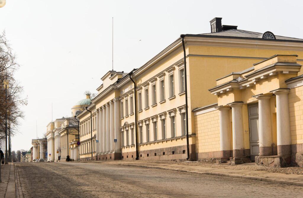 Helsinki street with no people. Beautiful buildings Stock Free