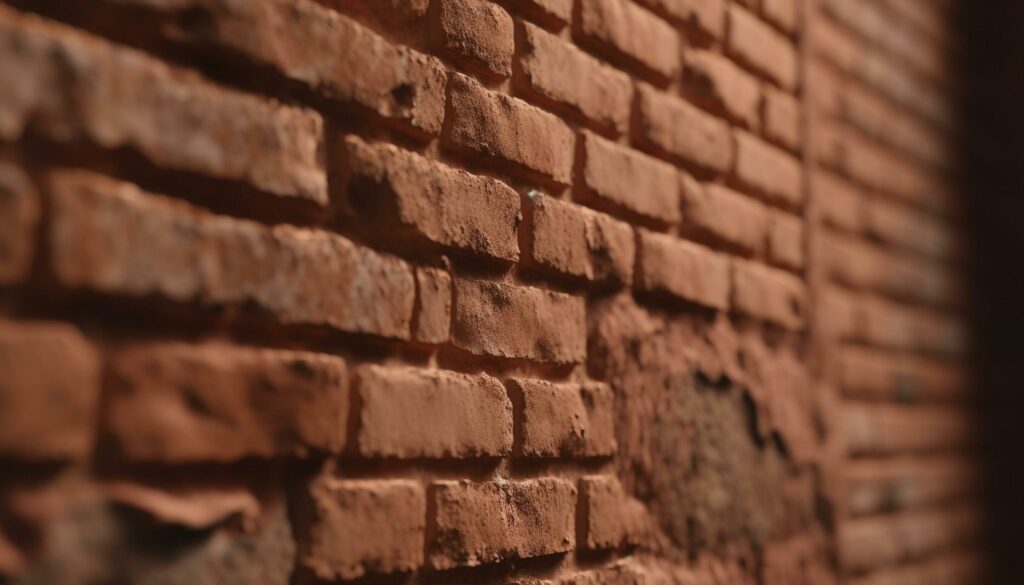 Abstract ancient brick wall, weathered and textured, surrounded by nature generated by AI Stock Free