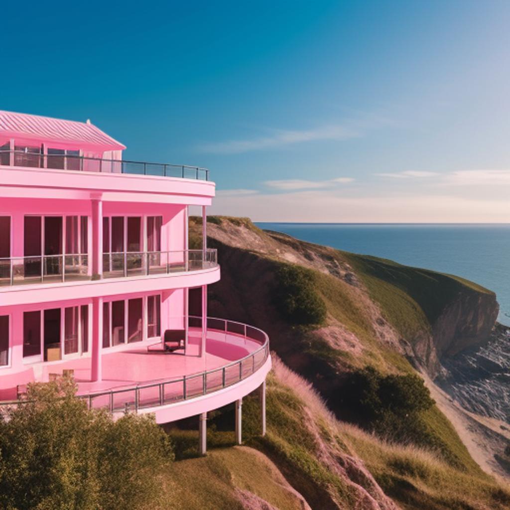 Pink glass house hotel by @ai_generated