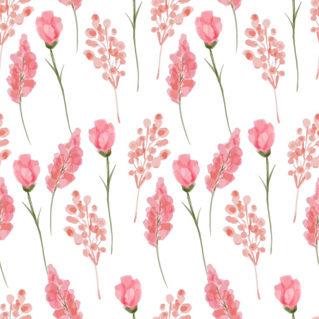 watercolor pink botanical floral seamless pattern Free Vector