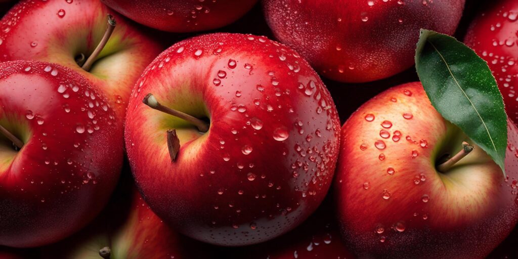 Red apples with water drop and . Stock Free