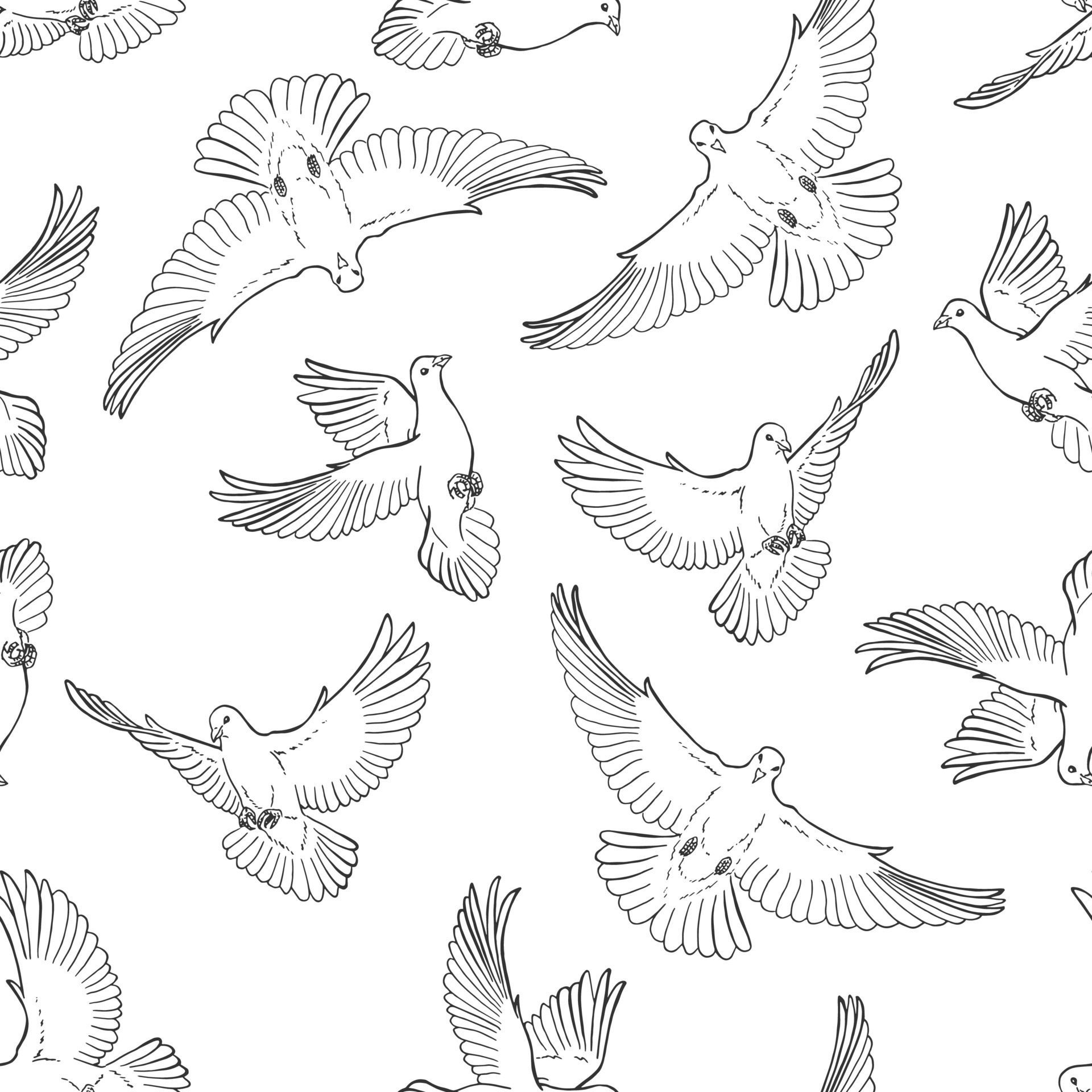 Seamless pattern with hand drawn dove outline. Line art style. Free Vector